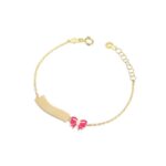 Bracciale in Oro Giallo Fiocco Fucsia e Targhetta Bimba Le Bebé - Toys