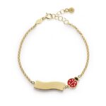 Bracciale in Oro 9kt Targhetta e Coccinella Smaltata Bimba Le Bebé Fiabe