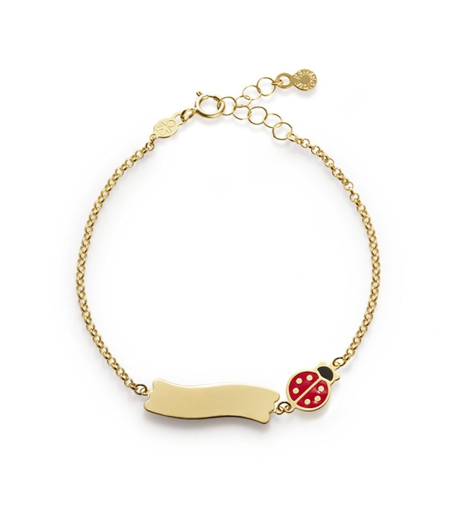 Bracciale-con-targhetta-bimba-e-coccinella-le-bebe-in-oro-9kt-idea-regalo-per-battesimo-collezione-primegioie-PMG026B.jpeg Bracciale in Oro 9kt Targhetta e Coccinella Smaltata Bimba Le Bebé Fiabe - immagine 1