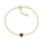 Bracciale Dorato Cuore Rosso Piccolo con Contorno di Zirconi in Argento Donna Amen