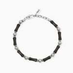 Bracciale in Acciaio con Sfere Martellate ed Elementi in Ossidiana Uomo Kidult