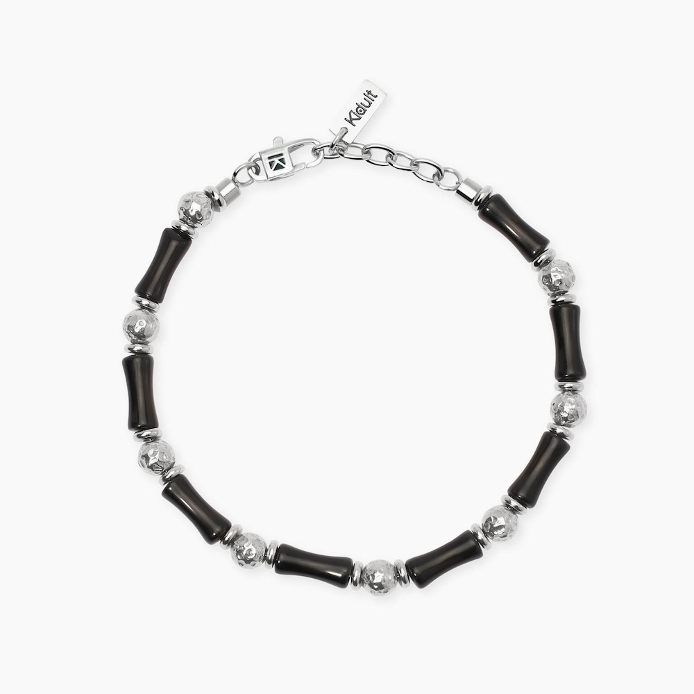 Bracciale-in-acciaio-con-sfere-e-ossidiana-kidult-uomo-idea-regalo-831137.jpg Bracciale in Acciaio con Sfere Martellate ed Elementi in Ossidiana Uomo Kidult - immagine 1