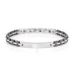 Bracciale Ceramica Nera con Targhetta e Diamantino in Acciaio Uomo Amen