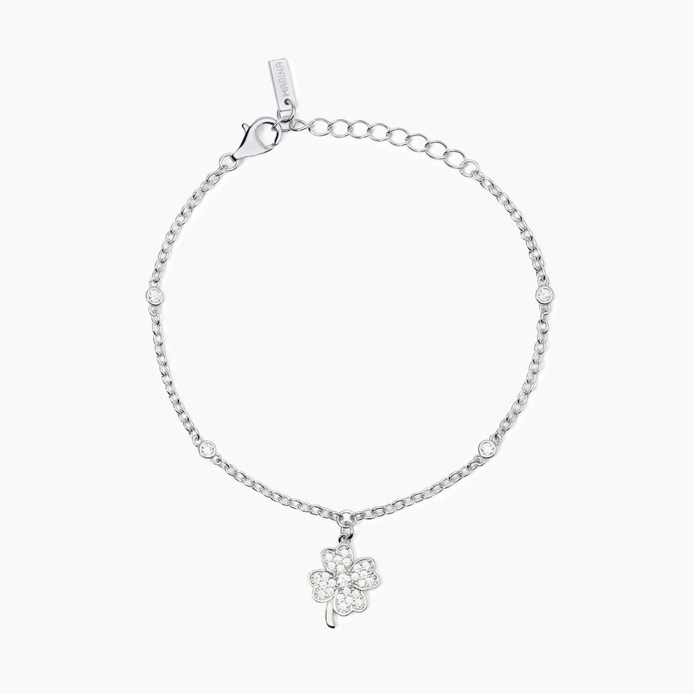 Bracciale-in-argento-con-quadrifoglio-pendente-e-zirconi-alternati-mabina-donna-533890.jpg Bracciale con Quadrifoglio Pendente e Punti Luce Donna Mabina - immagine 1