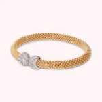Bracciale in Bronzo Dorato Rigido Maglia PopCorn con Zirconi Donna Bronzallure