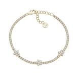 Bracciale Tennis Dorato in Zirconi Bianchi con Fiori in Argento Donna Amen