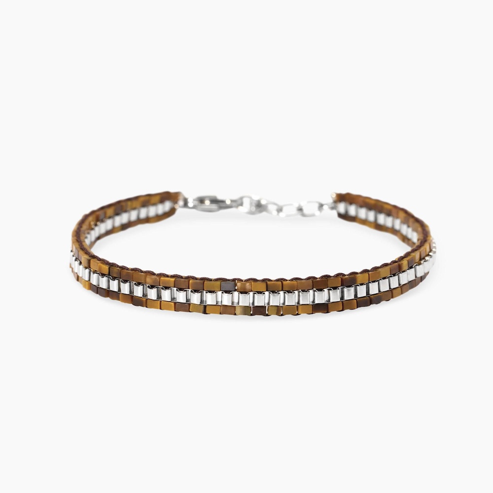 Bracciale-uomo-in-acciaio-maglia-veneta-con-occhio-di-tigre-idea-regalo-per-lui-831136.jpg Bracciale in Acciaio Maglia Veneta con Nylon e Occhio di Tigre Uomo Kidult - immagine 1