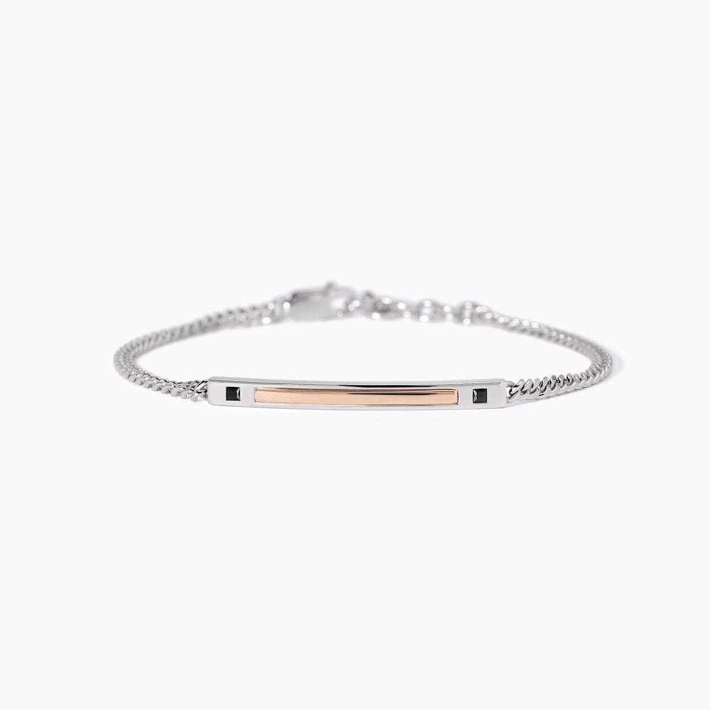 Bracciale-uomo-in-argento-con-piastrina-rose-idea-regalo-mabina-533971.jpg Bracciale in Argento con Piastra Rosè e Zirconi Neri Uomo Mabina - immagine 1