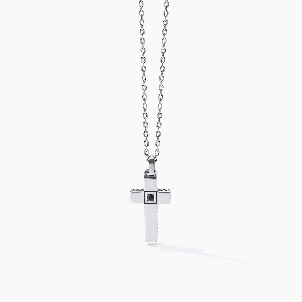 Collana-con-Croce-Uomo-in-argento-Mabina-553559.jpg Collana Forzatina con Ciondolo Croce con Zircone Nero in Argento Uomo Mabina - immagine 1