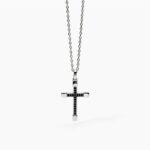 Collana con Croce In Argento Zirconi Neri Uomo Mabina