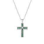 Girocollo Croce Zirconi Verdi Baguette e Bianchi  in Argento Donna Amen