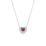 Girocollo Cuore Rosso con Doppio Contorno di Zirconi in Argento Donna Amen