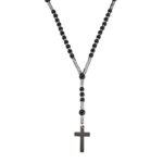 Collana Rosario Pendente con Sfere Onice Nero e Ematite in Acciaio Uomo Amen