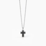 Collana in Argento Croce Borchiata in Zirconi Neri Uomo Mabina