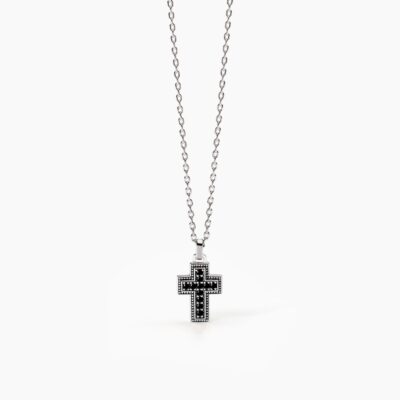 Collana uomo croce con zirconi neri in argento idea regalo mabina 553754