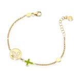 Bracciale in Oro giallo con Colomba e Croce smaltata Le Bebé Proteggimi