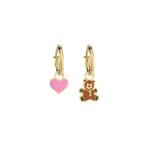 Orecchini Cerchio con Cuore e Orsacchiotto in Oro 9kt Le Bebé - Toys