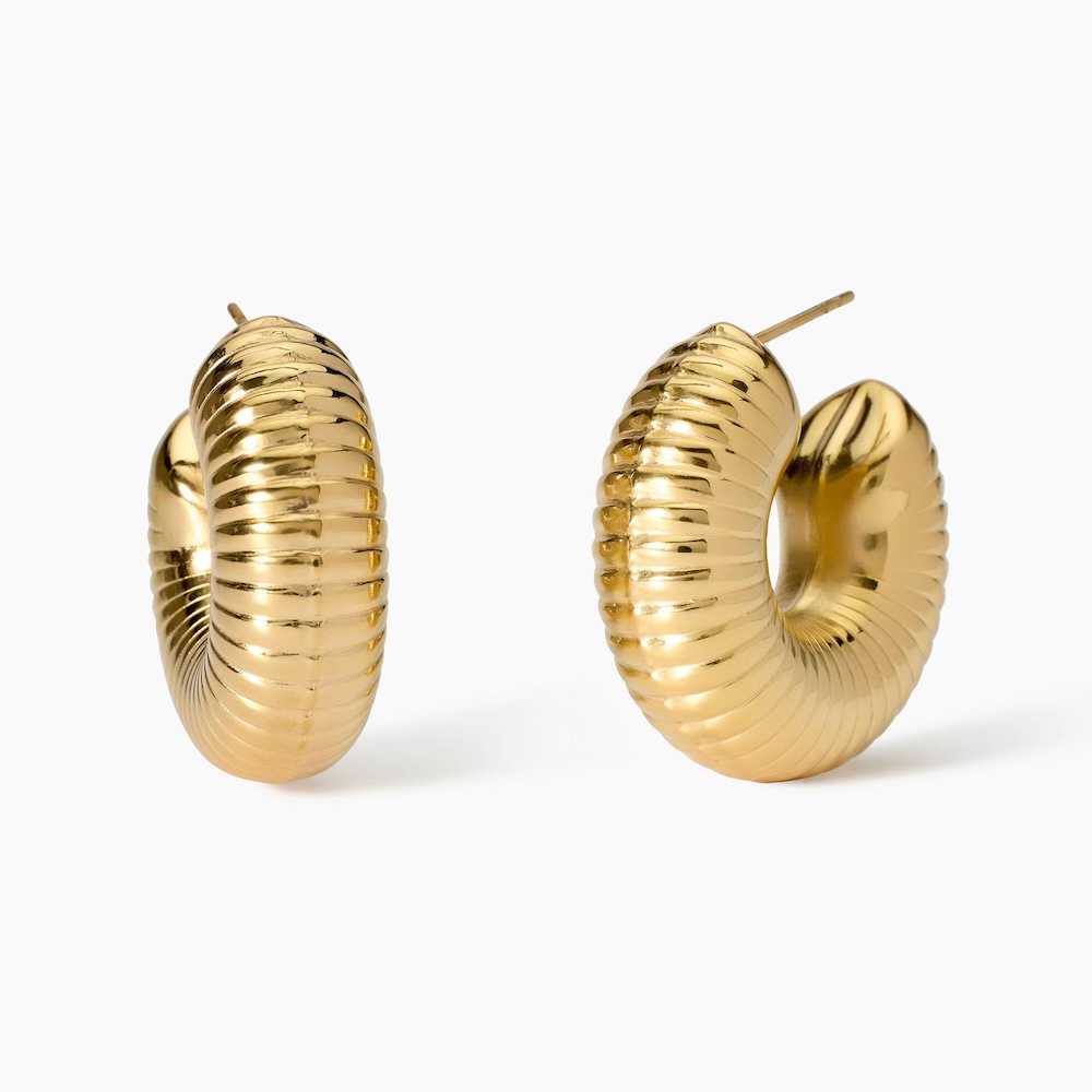 Orecchini-zigrinati-dorati-in-acciaio-kidult-861021.jpg Orecchini in Acciaio Dorato Cerchio Zigrinato Donna Kidult - immagine 1