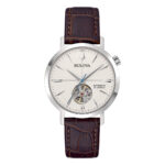 Orologio Bulova Aerojet Automatico Bianco in Pelle Marrone Uomo 96A318