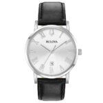 Orologio Bulova Bianco con Numeri Romani in Pelle Nero Clipper Uomo 96B312