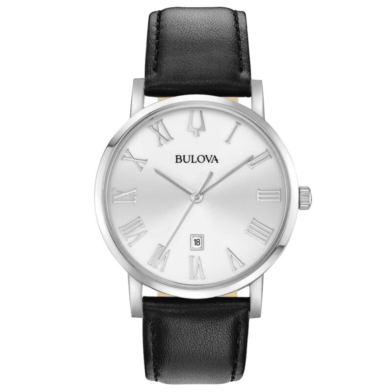 Orologio bulova bianco con numeri romani e cinturino in pelle 96B312