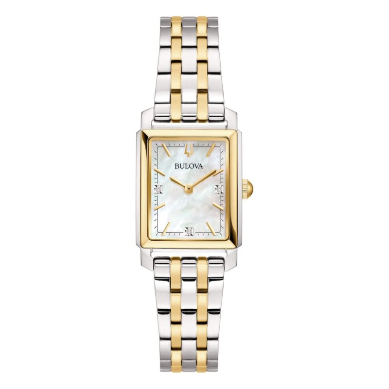 Orologio bulova rettangolare donna bicolore con diamantini della collezione sutton lady 98P220