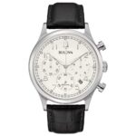 Orologio Bulova Bianco Crono High Precision 262kHz in Pelle Nero Uomo 96B354