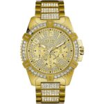 Orologio Guess Uomo Solo Tempo Dorato Tempestato di Cristalli  W0799G2