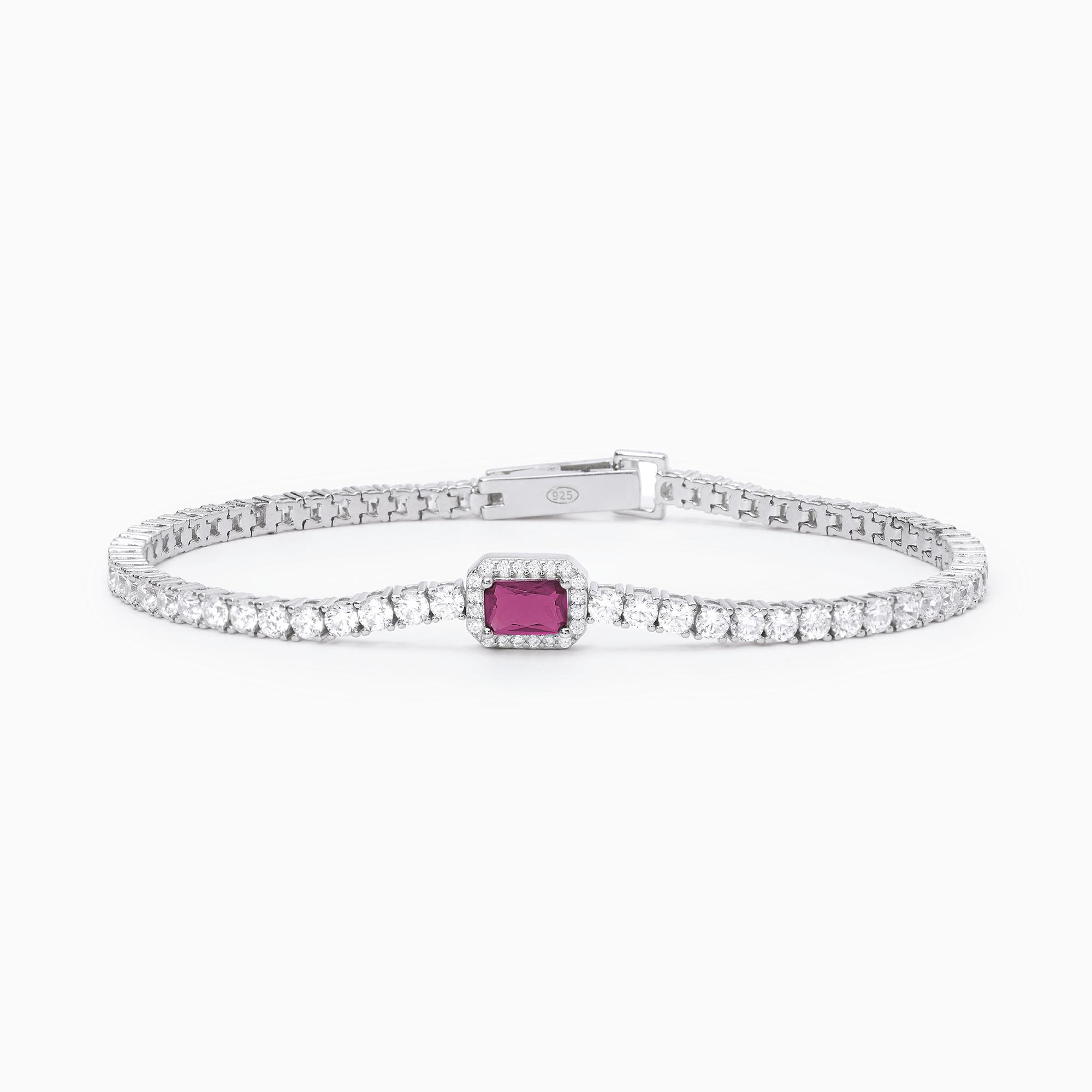Tennis-in-argento-donna-con-rubino-sintetico-mabina-533741.jpg Bracciale Tennis con Rubino Baguette Sintetico Donna Mabina - immagine 1