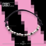 Bracciale ROSA NERO in Cotone Cerato con Pigne in Argento 925 Dodo Mariani
