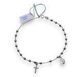 Bracciale Oro Bianco 18Kt Rosario con Madonnina e Croce Uomo