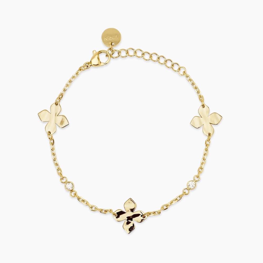 Bracciale-donna-con-fiori-martellati-in-acciaio-dorato-idea-regalo-per-lei-kidult-831238.jpg Bracciale in Acciaio Dorato con Fiori Martellati Donna Kidult - immagine 1