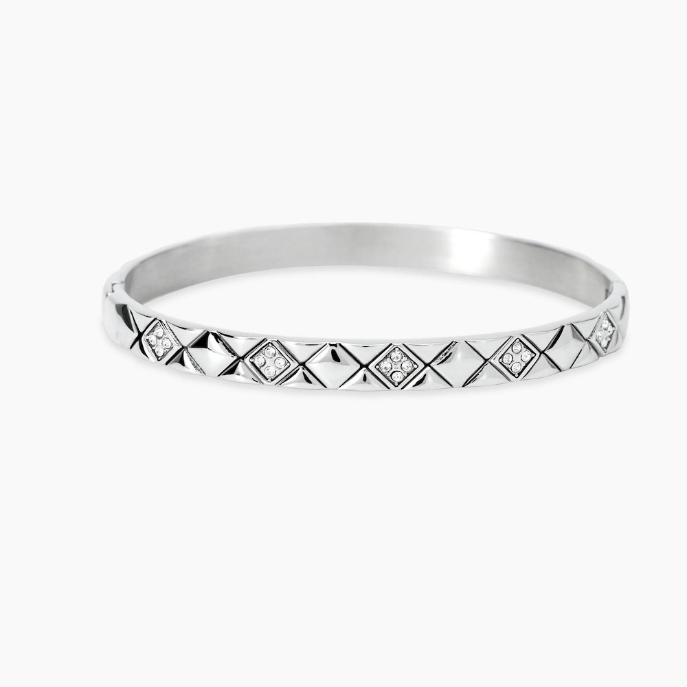 Bracciale-donna-rigido-in-acciaio-fantasia-con-zirconi-kidult-831214.jpg Bracciale Rigido in Acciaio Matelassè con Zirconi Donna Kidult - immagine 1
