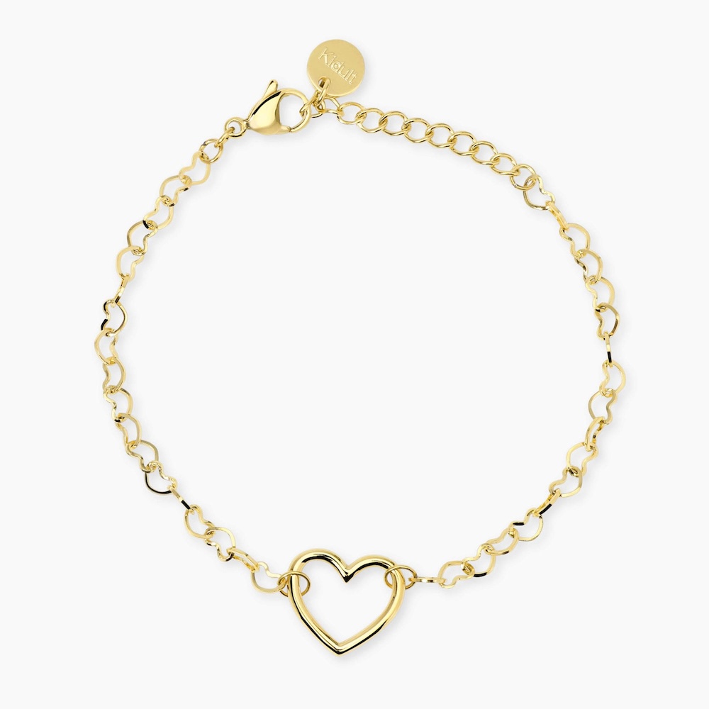 Bracciale-maglia-forma-cuore-con-ciondolo-cuore-centrale-in-acciaio-dorati-kidult-851216.jpg Bracciale in Acciaio Dorato Maglia Cuore con Cuore Centrale Donna Kidult - immagine 1