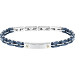 Bracciale Acciaio Ceramica Blu con Piastra e Viti Dorate Uomo Sector