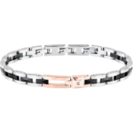 Bracciale Acciaio Ceramica Nera Elemento Rosè con Diamante Uomo Sector