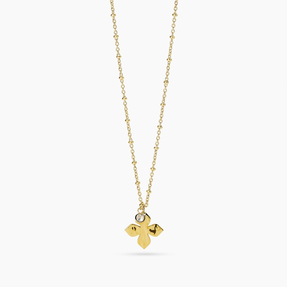 Girocollo-con-fiore-pendente-in-acciaio-dorato-martellato-mabina-851128.jpg Collana in Acciaio Dorata con Fiore Centrale Martellato Donna Kidult - immagine 1